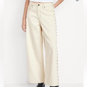 Women’s Old Navy High-Rise Baggy Wide-Leg Pants in Cream